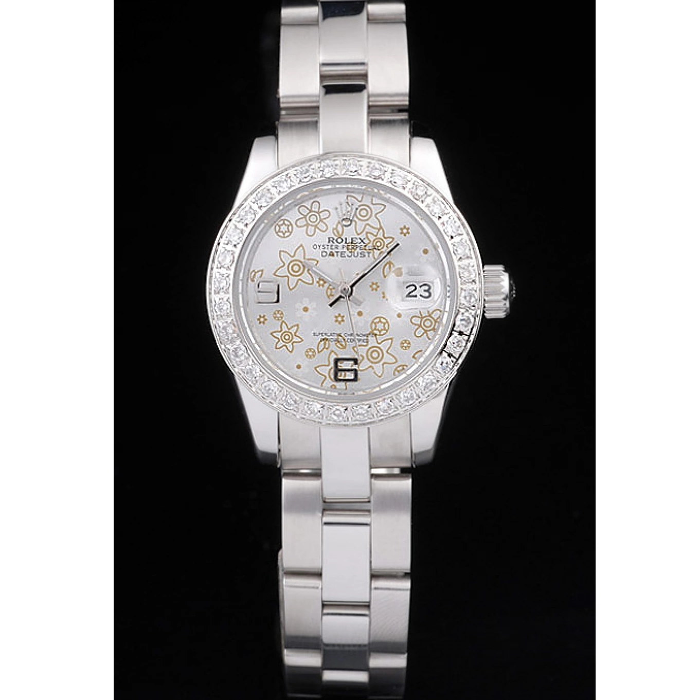MiroTime 0710 Rolex Datejust Polished Stainless Steel Silver Flowers Dial Diamond Plated 98082